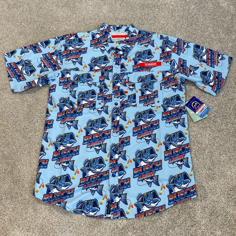 Busch Beer Shirt Men's Small Vented Fishing Relaxed Short Sleeve Outdoor Bass